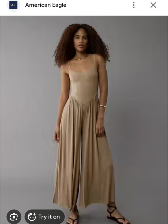American Eagle Outfitters Pants - American Eagle Outfitters Tan Wide-Leg Jumpsuit